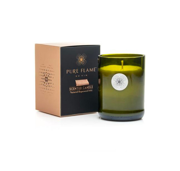 PURE FLAME "Du Vin" VIN & BOIS kvepianti žvakė tikrame šampano butelyje, 260g