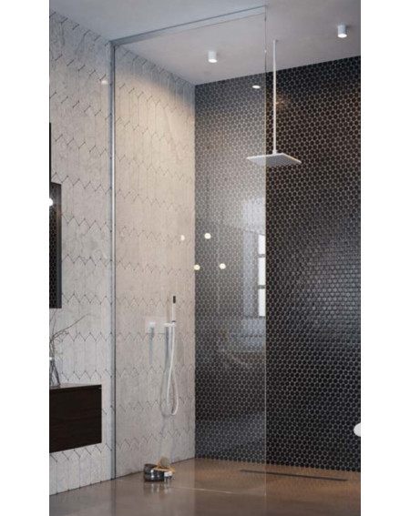 Radaway Walk in dušo pertvara Modo XL 30-100 cm pločio chromuoti profiliai, skaidrus stiklas