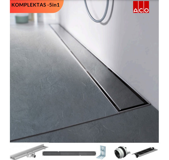 ACO Showerdrain C+ dušo latako komplektas 5in1 (įklijuojamai plytelei,montuojamas prie sienos), 785mm
