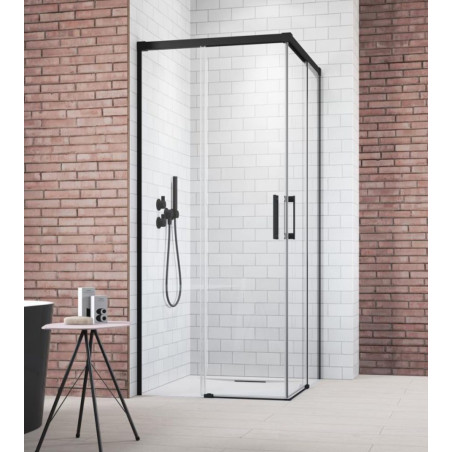 Idea Black KDD 90x90x200 dušo kabina, juodi profiliai, skaidrus stiklas