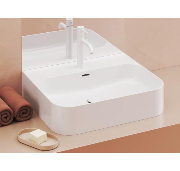 Ravak keraminis praustuvas Ceramic Slim R Wall, su anga perpildymui, baltos blizgios spalvos