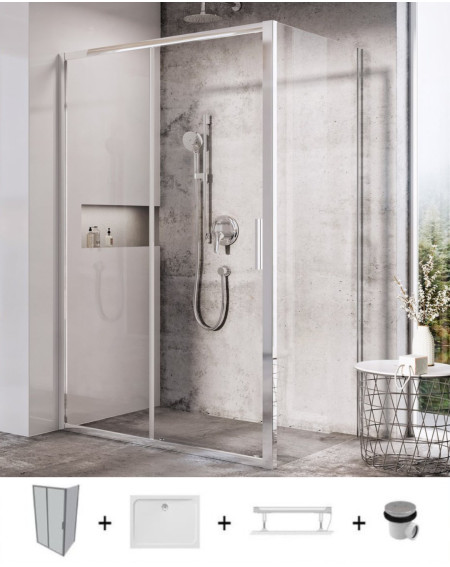 Ravak dušo komplektas Blix Slim 100x80, chromo spalvos profiliai, pasirenkama pusė