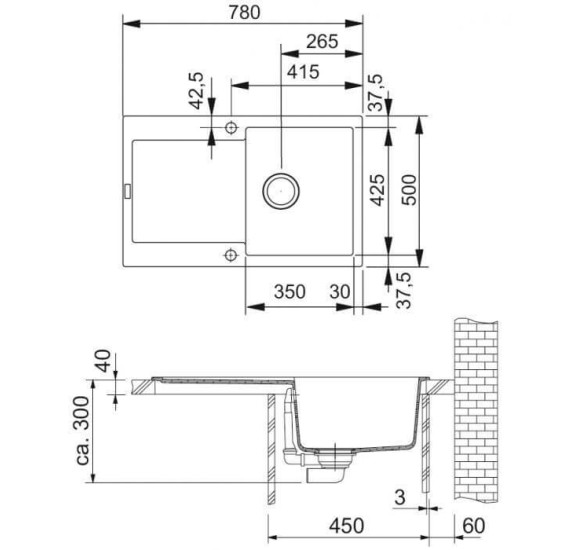 Franke MRG 611 plautuvė,  montuojama ant stalviršio, eksentrinis ventilis, nerūdijančio plieno mygtukas