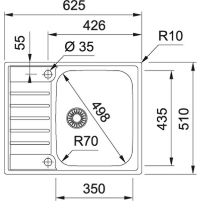 Franke AGX 211-62 G nerūdijančio plieno plautuvė, SlimTop (integruotas ekscentrinis ventilis)
