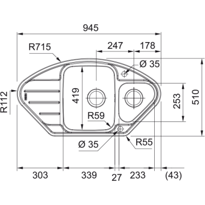 Franke SKX 651-95 E nerūdijančio plieno plautuvė (ekscentrinis ventilis)