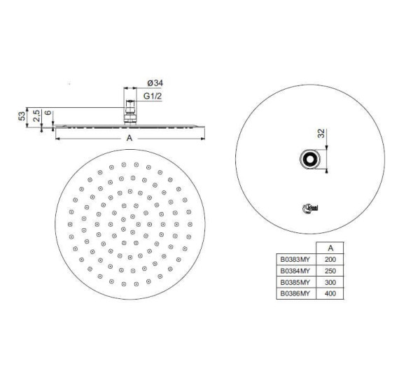 Ideal Standard Luxe M1 stacionari dušo galva,be laikiklio (20cm)