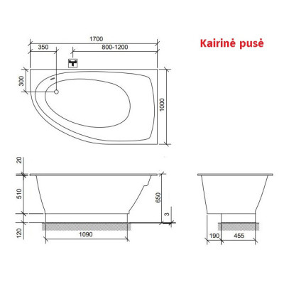 Paa akmens masės vonia Tre Grande 170x100