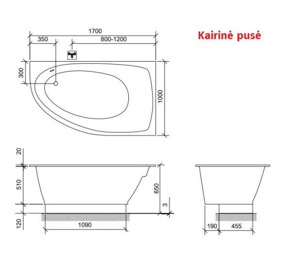 Paa akmens masės vonia Tre Grande 170x100