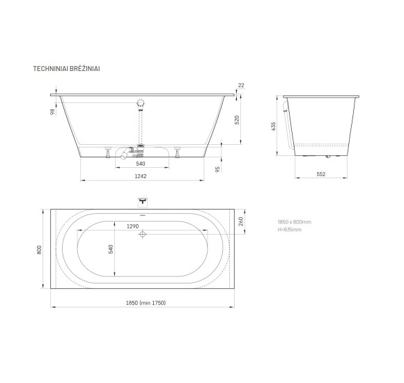 PAA Vario XL Akmens masės vonia 185x80