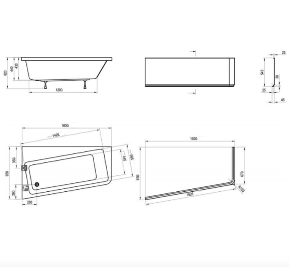 Ravak 10° 160x95, asimetrinė vonia, akrilas (pasirinkite pusę)