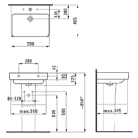 Laufen Pro S pakabinamas/baldinis praustuvas 55x46,5 cm, be persipylimo angos