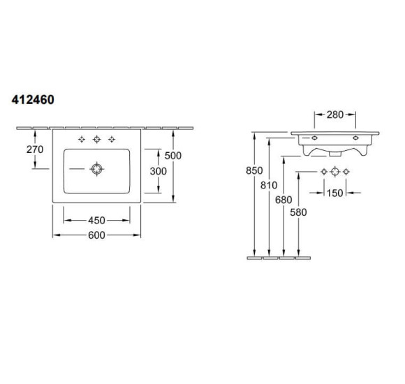 Villeroy & Boch Venticello pakabinamas praustuvas 600x500