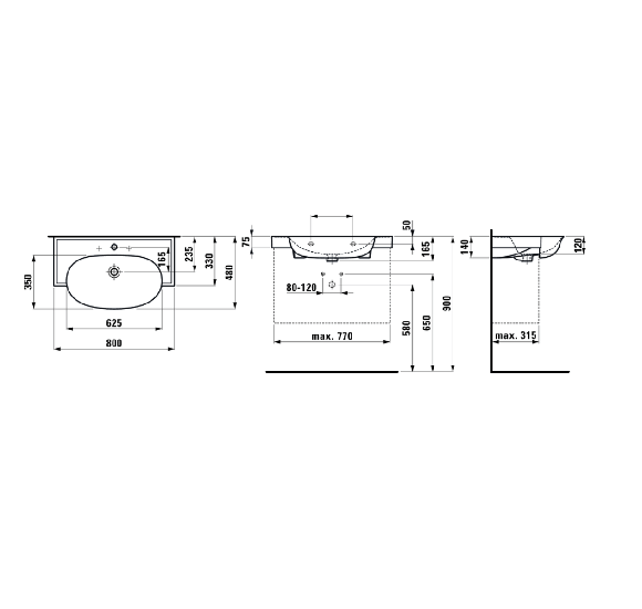 Pakabinamas praustuvas Laufen New Classic 800x480