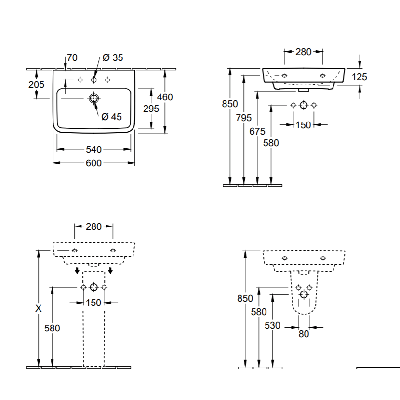 Villeroy & Boch O.Novo praustuvas 60x46cm, 4A4160