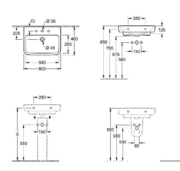Villeroy & Boch O.Novo praustuvas 60x46cm, 4A4160