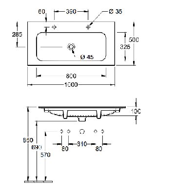 Villeroy & Boch Finion dvigubas praustuvas, 1000 x 500 mm su "Ceramic Plus" danga