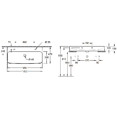 Villeroy&Boch Finion praustuvas pakabinamas, 1000 x 470 mm su "Ceramic Plus" danga ir šlifuota apačia