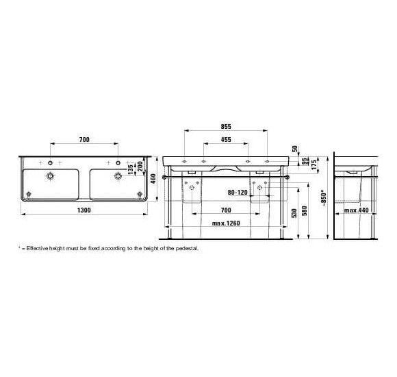 Laufen Pro S dvigubas pakabinamas/baldinis praustuvas 1300x460 cm