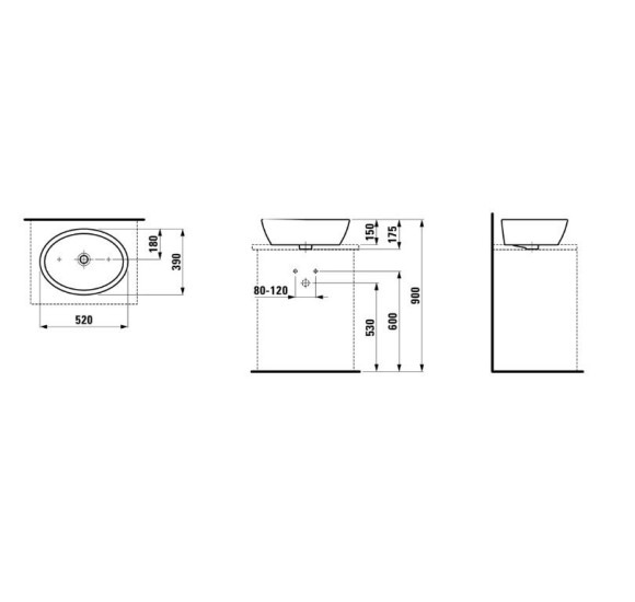 Laufen Pro A ant stalviršio statomas praustuvas-dubuo 52x39 cm