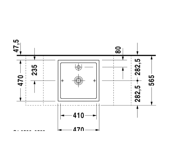 Duravit Starck 1 pastatomas praustuvas su anga maišytuvui 470mm