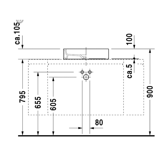 Duravit Starck 1 pastatomas praustuvas su anga maišytuvui 470mm
