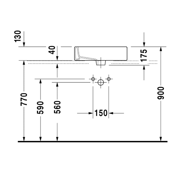 Duravit Vero pastatomas praustuvas su anga maišytuvui 500x470