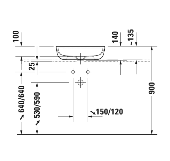 Duravit Luv pastatomas praustuvas 500x350 su anga maišytuvui (vidus baltas, išorė balta blizgi)
