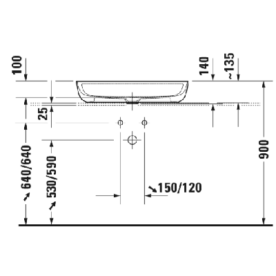 Duravit Luv pastatomas praustuvas 700x400 su anga maišytuvui (vidus baltas, išorė balta blizgi)