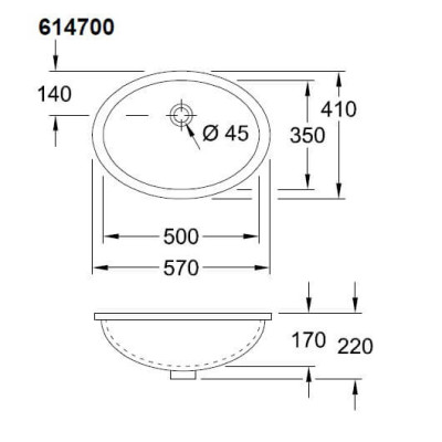 Villeroy & Boch Evana po stalviršiu montuojamas praustuvas 50x35cm