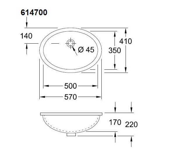 Villeroy & Boch Evana po stalviršiu montuojamas praustuvas 50x35cm