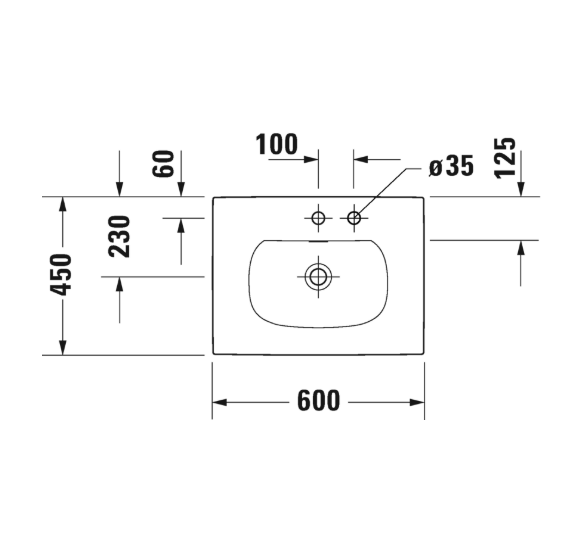 Duravit Viu įleidžiamas praustuvas 600x450