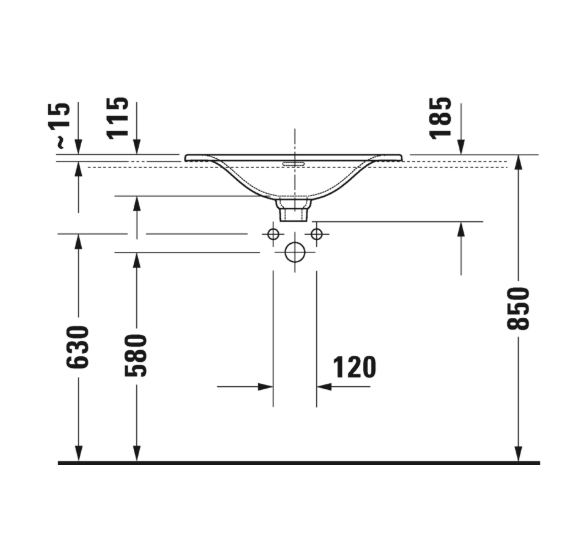 Duravit Viu įleidžiamas praustuvas 600x450