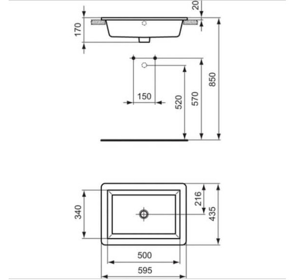 Ideal Standard STRADA į stalviršį įleidžiamas praustuvas (59x43cm)