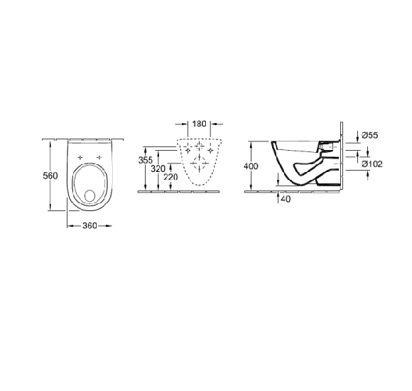Villeroy&Boch O.Novo pakabinamas klozetas 360x560mm (be dangčio)