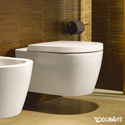 Pakabinamas klozetas Duravit Me by Starck compact "Rimless", su "soft close" dangčiu