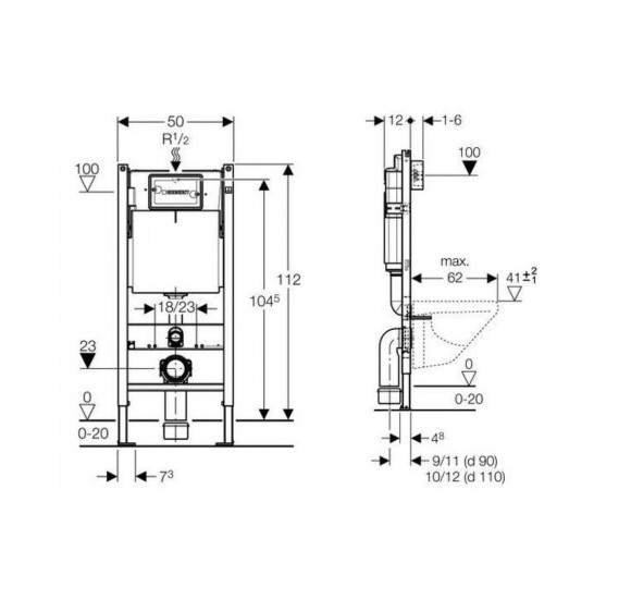 Geberit DUOFIX SIGMA potinkinis WC rėmas 111.300.00.6 (h-1.12 m)
