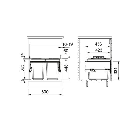 FRANKE FX - 60 šiukšlių rūšiavimo sistema (2-jų arba 3-jų kibirėlių)