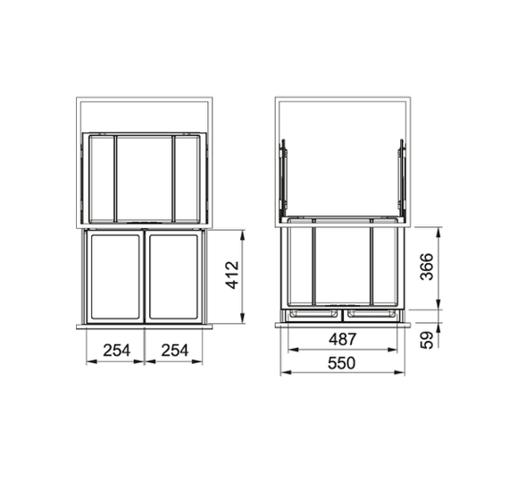 FRANKE FX - 60 šiukšlių rūšiavimo sistema (2-jų arba 3-jų kibirėlių)