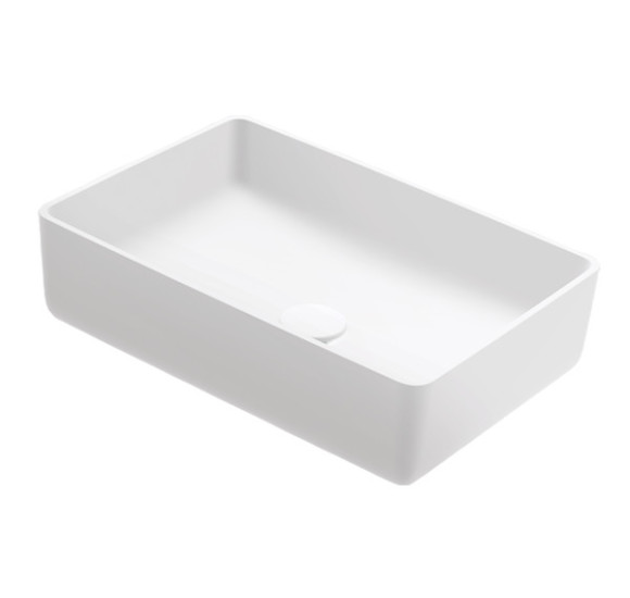 Balteco NEO Q Xonyx akmens masės pastatomas praustuvas, 50x35x13cm, baltos matinės spalvos, dugno vožtuvas komplekte