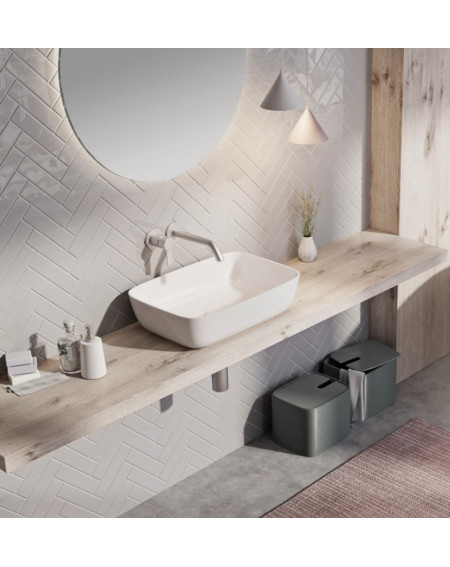 Balteco NEO R Xonyx akmens masės pastatomas praustuvas, 54x38x14cm, baltas matinis, dugno vožtuvas komplekte