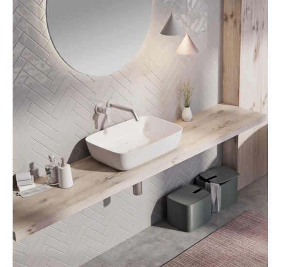 Balteco NEO R Xonyx akmens masės pastatomas praustuvas, 54x38x14cm, baltas matinis, dugno vožtuvas komplekte