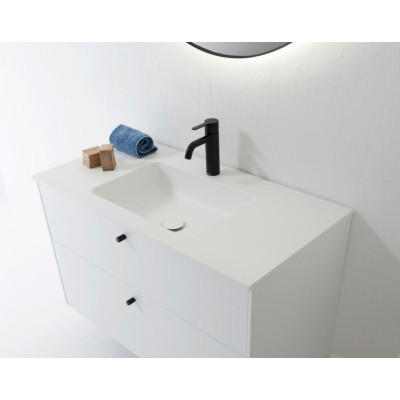 Balteco Xonyx akmens masės stalviršis (80 - 120 cm) su integruotu praustuvu 48x32cm, baltos matinės spalvos