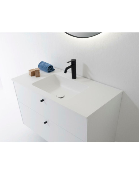 Balteco Xonyx akmens masės stalviršis (80 - 120 cm) su integruotu praustuvu 48x32cm, baltos matinės spalvos
