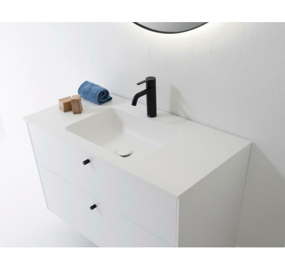Balteco Xonyx akmens masės stalviršis (80 - 120 cm) su integruotu praustuvu 48x32cm, baltos matinės spalvos