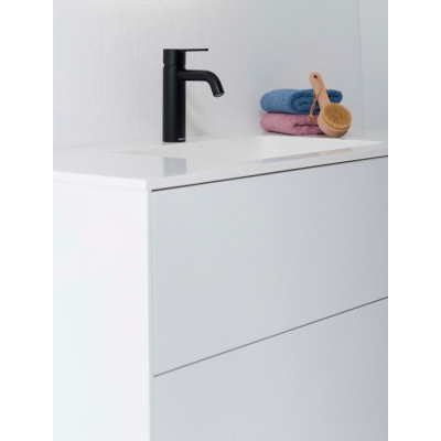 Balteco Xonyx akmens masės stalviršis (80 - 120 cm) su integruotu praustuvu 48x32cm, baltos matinės spalvos