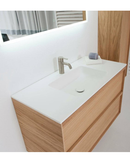 Balteco Xonyx akmens masės stalviršis (60 - 120 cm) su integruotu praustuvu, baltos matinės spalvos