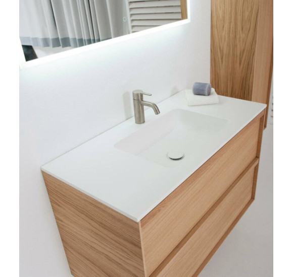 Balteco Xonyx akmens masės stalviršis (60 - 120 cm) su integruotu praustuvu, baltos matinės spalvos