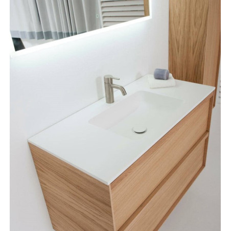 Balteco Xonyx akmens masės stalviršis (60 - 120 cm) su integruotu praustuvu, baltos matinės spalvos