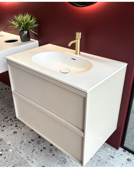 Balteco Xonyx akmens masės stalviršis (805x500mm) su integruotu praustuvu, baltas matinis