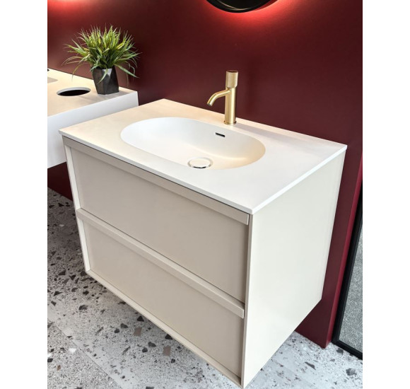 Balteco Xonyx akmens masės stalviršis (805x500mm) su integruotu praustuvu, baltas matinis
